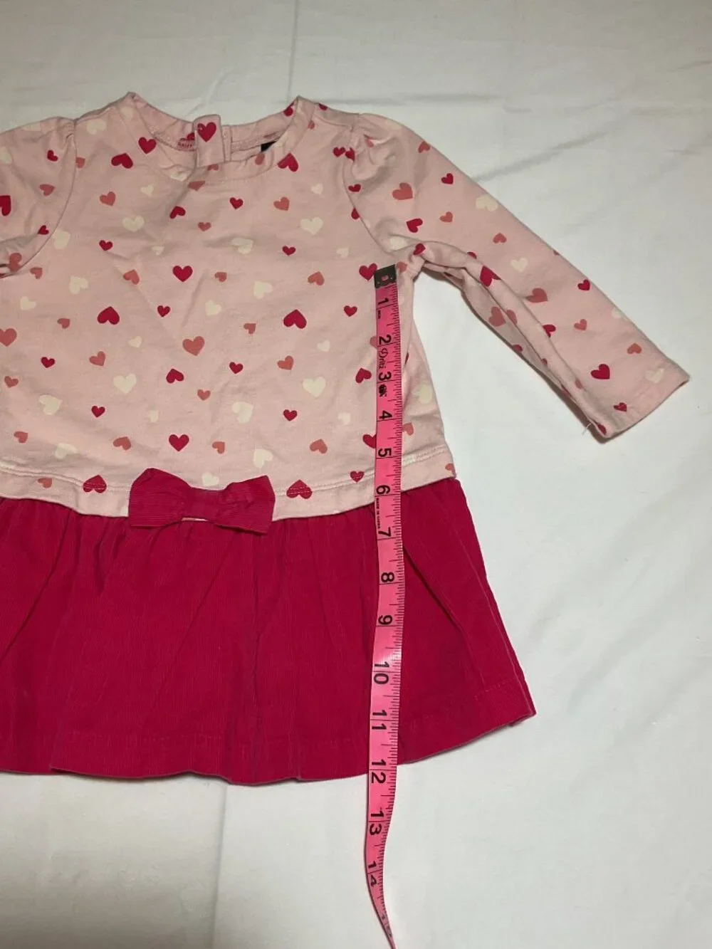 Gap Baby Girls 12-18 Months Pink Heart Bow Long Sleeve Corduroy Bottom Dress